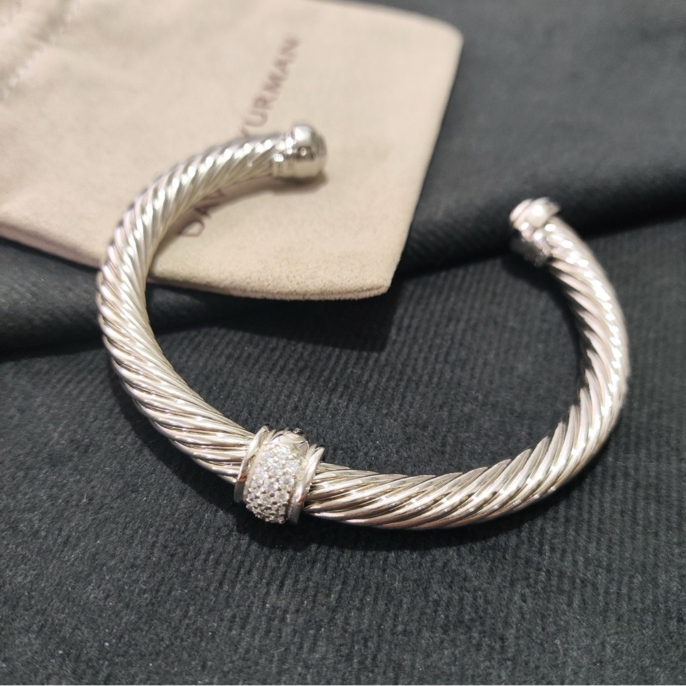 David Yurman 925 Silver Twisted Cable Diamond-Accented Bracelet